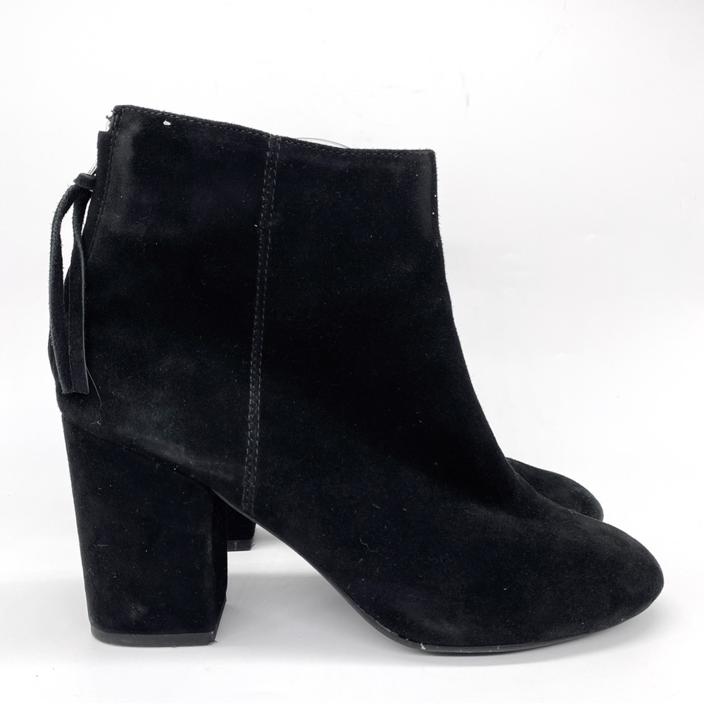 Steve Madden Black Suede Ankle Boots Block Heel Zip Back Booties Women’s Size 9